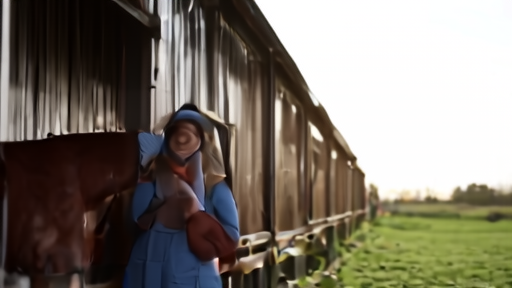 A trainer leans on a Saratoga shedrow rail at dawn, a small framed family photograph propped on a tack-room shelf behind her.