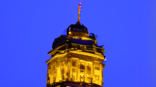 The ECB tower in Frankfurt at twilight, lights still visible in the upper floors, the European flag faintly illuminated.