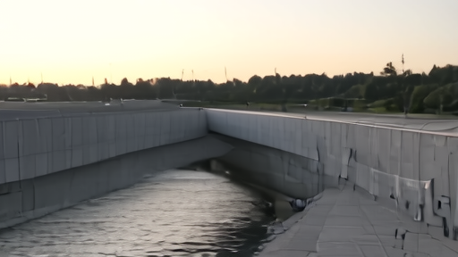 An exterior view of Karolinska Institutet's research wing in Stockholm, with a researcher carrying a laptop across a low concrete bridge.