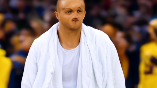 Doncic in street clothes on the Lakers bench, towel over his shoulder, watching the floor with a flat expression as Thunder players celebrate in the background.