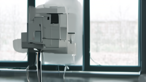 An NHS clinic infusion bay at quiet hour, an empty IV stand by a window.