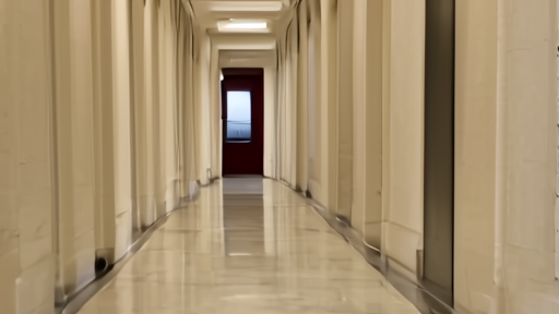 Empty marble corridor of the Eisenhower Executive Office Building during a quiet afternoon, OMB office doors visible