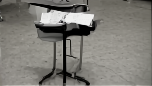 A rehearsal-room corner with scripts on a music stand and an empty chair turned toward an unseen actor