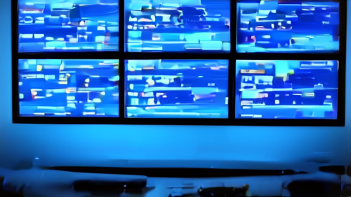 An NFL Network broadcast studio at evening, schedule graphics on a wall of monitors behind an empty anchor desk.