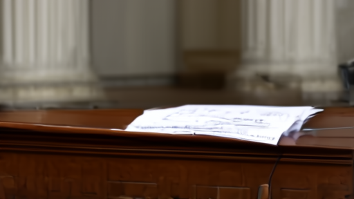 An empty Senate hearing room chair with a folder marked OMB in the witness slot and a printed letter visible on the dais.