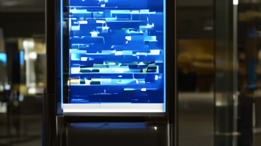Office badge turnstile beside a glowing dashboard of worker metrics