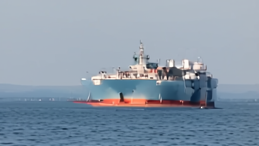 LNG carrier moving through a narrow marked shipping lane