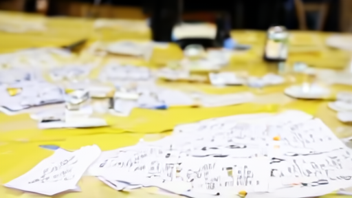 A Broadway rehearsal room with a director's chair, marked script pages, and Tony ballot sheets on a table