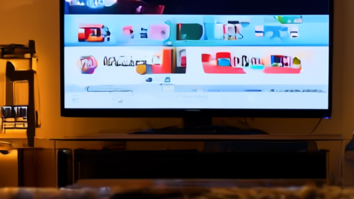 Living room television showing streaming aggregator interface with multiple service logos and a remote on a couch arm