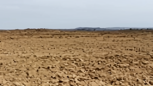 Cracked dry farmland in a Latin American valley with a lone farmer at the edge of a withered crop row