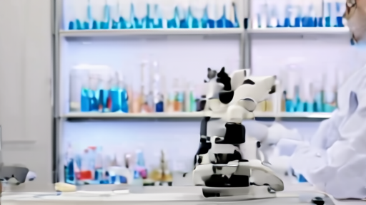 A researcher in a cancer laboratory examining a tissue sample under a microscope.