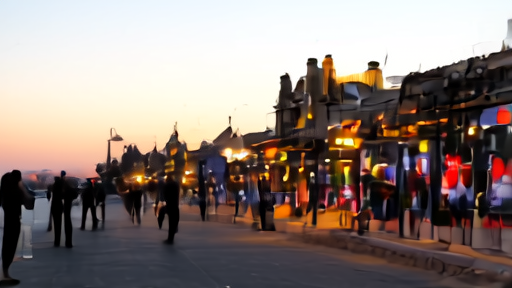 The Cannes Croisette promenade at dusk with festival banners and Palais des Festivals in the distance