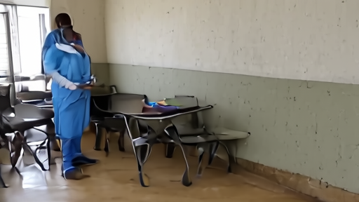 A nurse administering a vaccine to a child in a rural health clinic waiting room