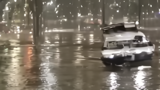 Waymo autonomous robotaxi on a wet urban road