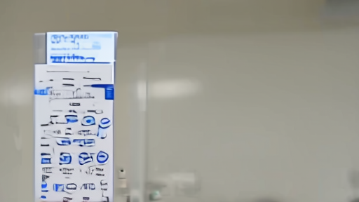 A clinical pharmacy preparation suite in soft focus with an IV bag labelled with the bespoke designation k-abe, no figures.