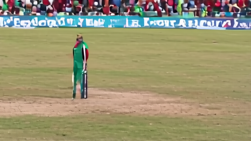 Bangladesh batsman raising his bat after a century at Mirpur's Sher-e-Bangla National Cricket Stadium, sparse crowd in green and red behind him, Pakistan fielders walking back.