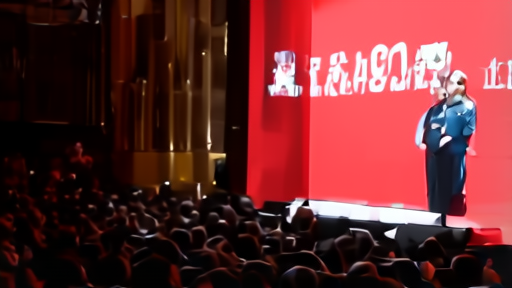 A Ukrainian filmmaker on stage at a Berlinale Q&A session, microphone in hand, the festival's red carpet logo behind her and rows of seated audience visible to the side.