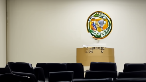 Empty podium and microphone setup at a foreign-ministry briefing room, no spokesperson present, a Pakistani flag and seal visible behind the podium.