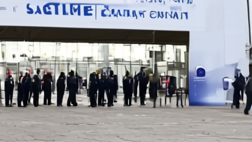 Austrian federal police in dark blue uniforms standing in formation at a Wiener Stadthalle entrance under a 'Eurovision 2026' banner, sniffer-dog handlers in the foreground and security gates partially visible behind.