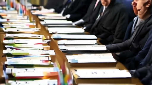 A long oval conference table set for BRICS foreign ministers, with a Chinese flag placard in front of one occupied seat where an ambassador rather than a minister sits.
