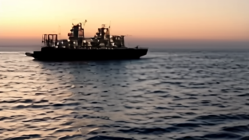 Small cargo vessel silhouette near Fujairah with a maritime warning room in the foreground.