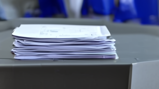 Empty Moscow press podium beside a stack of summit documents