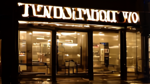 A closed Broadway theater marquee lit beside a Tony nomination placard