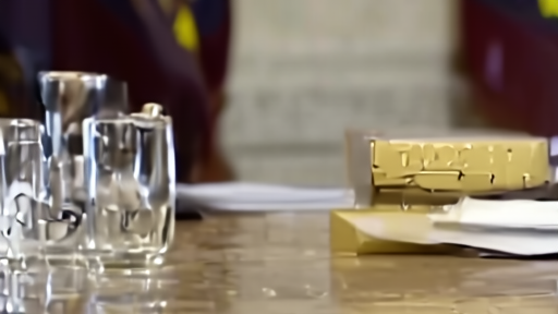 A Federal Reserve boardroom table with Warsh and Powell nameplates visible.