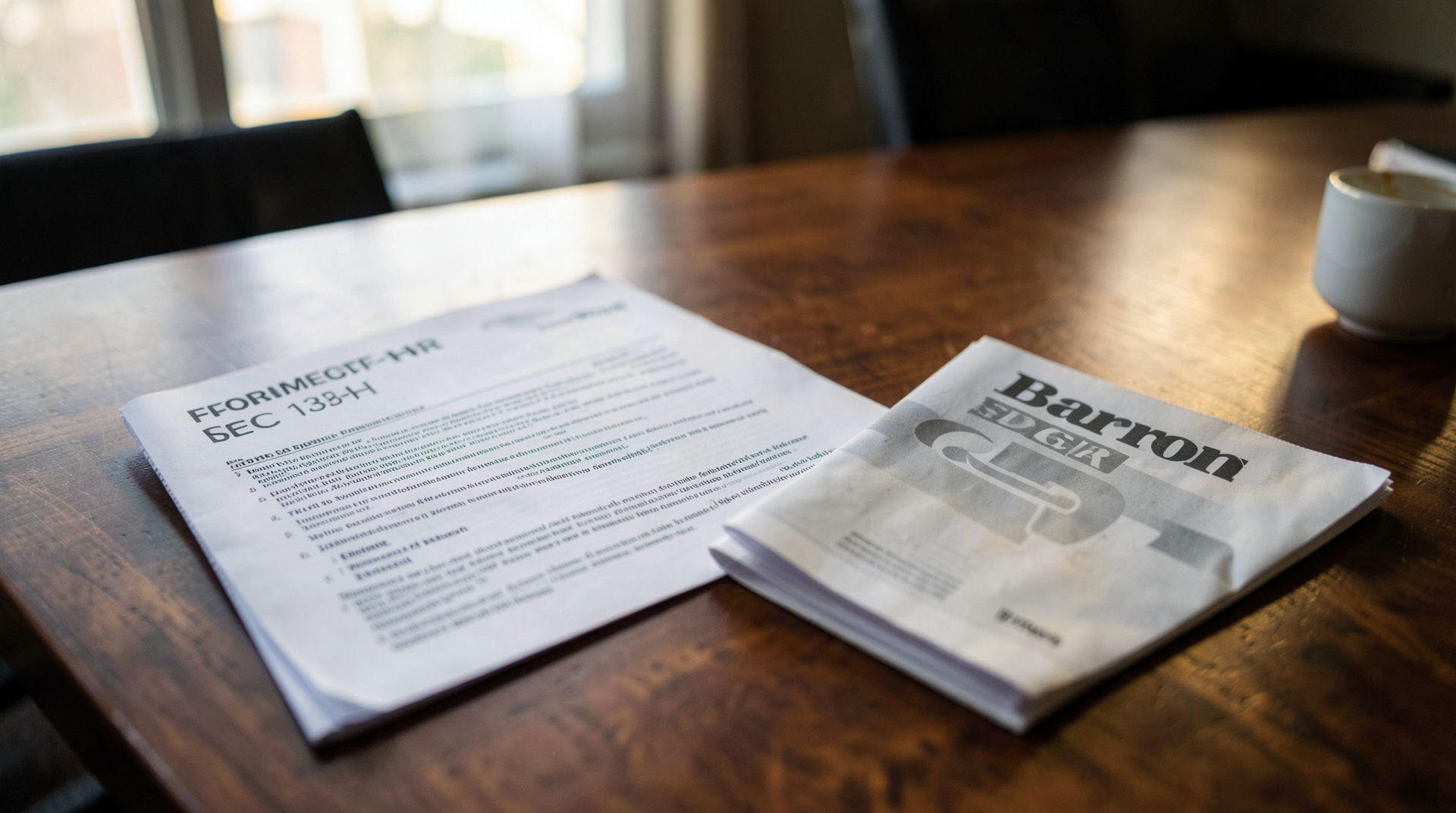 Printed Form 13F-HR cover sheet on a wood conference-room table