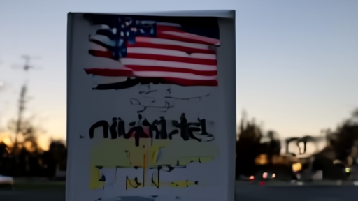 A gas-station price board showing four-dollar regular under an American flag at dusk.