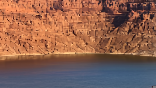 Glen Canyon Dam with the bathtub ring fully exposed above the reservoir at low water.
