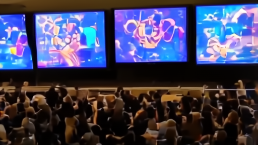 Eurovision broadcast gallery watching a winner celebration on multiple screens