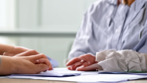 An oncologist reviewing eligibility paperwork with a patient advocate