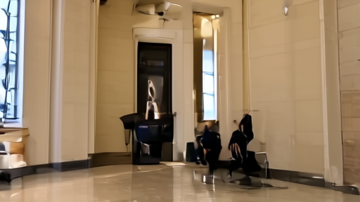 A federal courthouse docket window with reporters waiting in a hallway