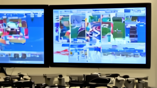 Television production monitors show a women's basketball game in a control room