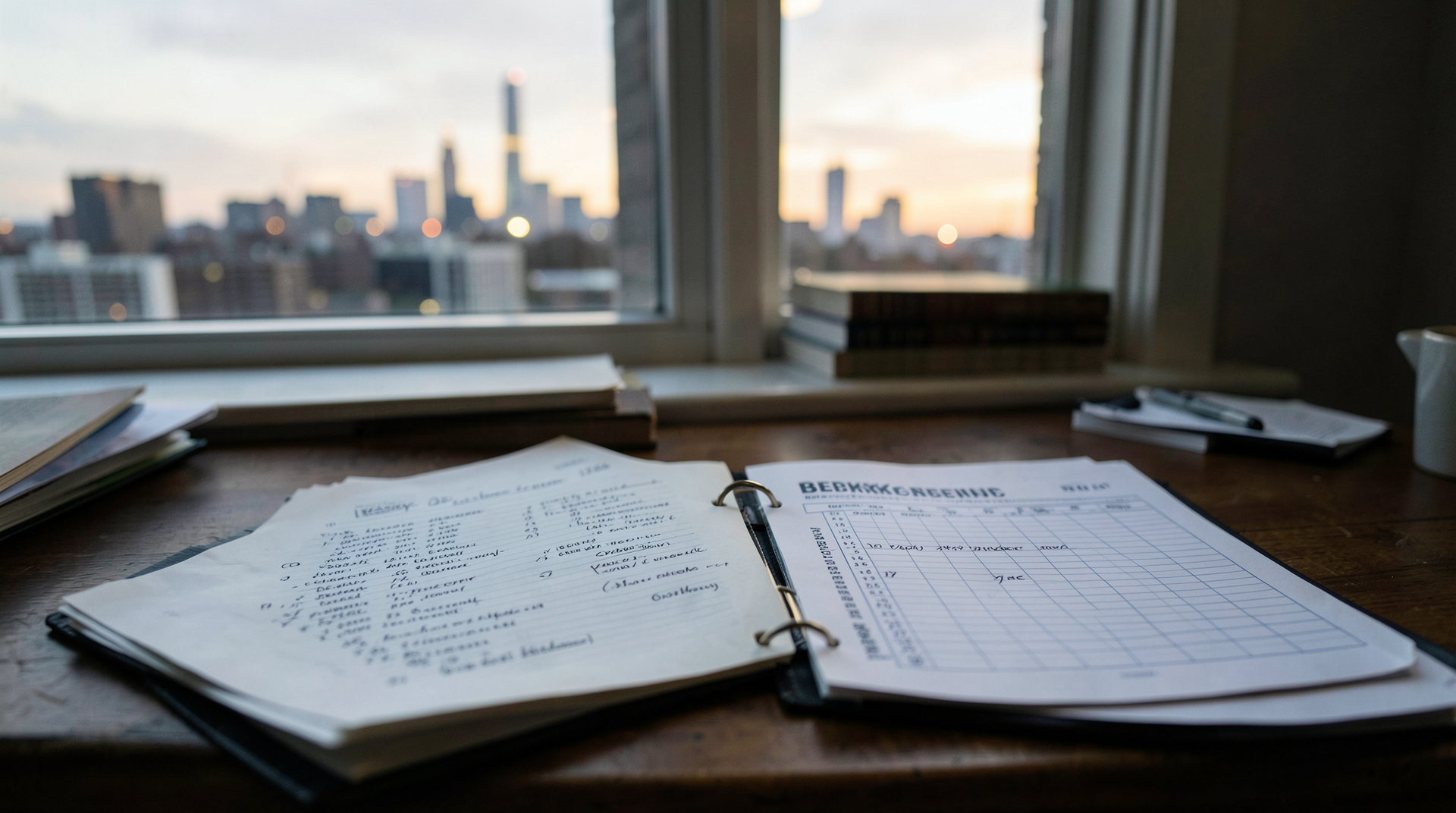 Berkshire filing pages and a marked portfolio spreadsheet on a desk