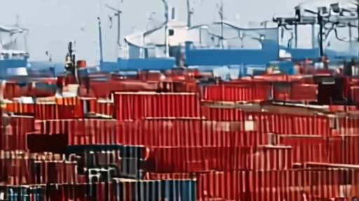 Containers at a Chinese port with oil tankers beyond the cranes
