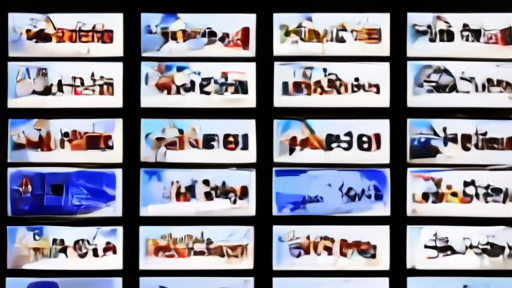 Streaming-service album tiles multiplying across phone and laptop screens in a recording studio