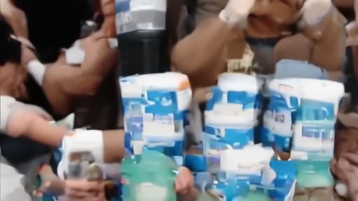 A family placing water bottles, cooling-center notes, and a phone showing HeatRisk beside a hurricane kit