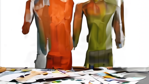 Retail storefront mannequins reflected in a glass boardroom table with proxy materials spread out