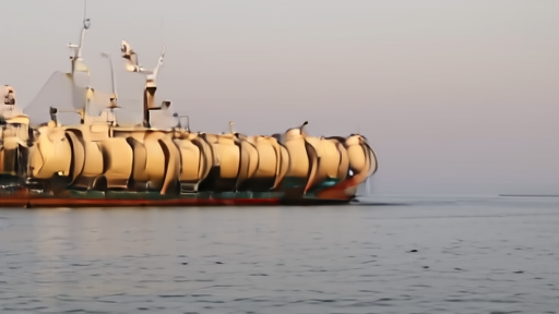 Cable-laying vessel idle in a Persian Gulf port at dawn