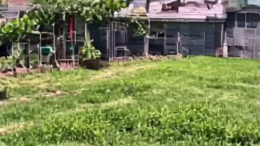 A family backyard with a chicken coop, a small child near a duck enclosure, and an adult with hand sanitizer nearby