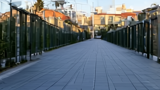 Empty Menlo Park campus walkway at midday with a single employee carrying a laptop bag