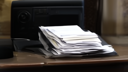 An empty courthouse clerk's window and a darkened docket terminal late in the afternoon