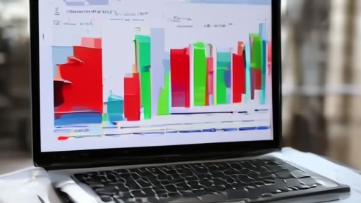A publisher's analytics dashboard on a laptop screen in a newsroom showing a year-over-year referral chart with a red downward trend line.