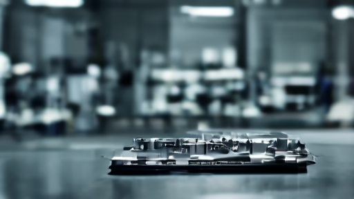 Wafer-scale Cerebras chip on a black display table inside an empty engineering lab.