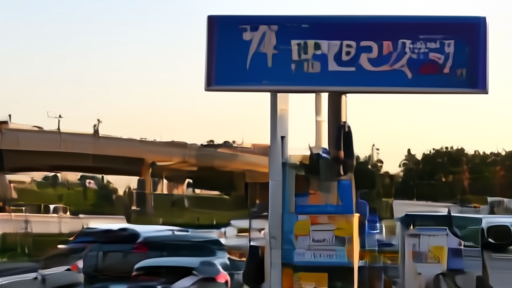 A suburban gas station marquee showing $4.56 with a minivan filling at the pump and an interstate ramp in the background