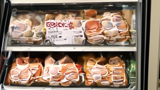 A grocery clerk pulls pints of recalled organic ice cream off a refrigerated case, a printed FDA recall notice taped to the door