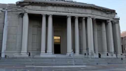 Brooklyn federal courthouse exterior at dawn with an empty plaza.