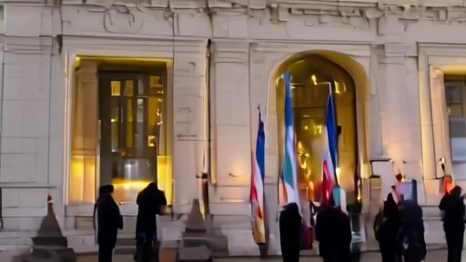 Vigil with Irish flags outside the Department of Foreign Affairs in Dublin.